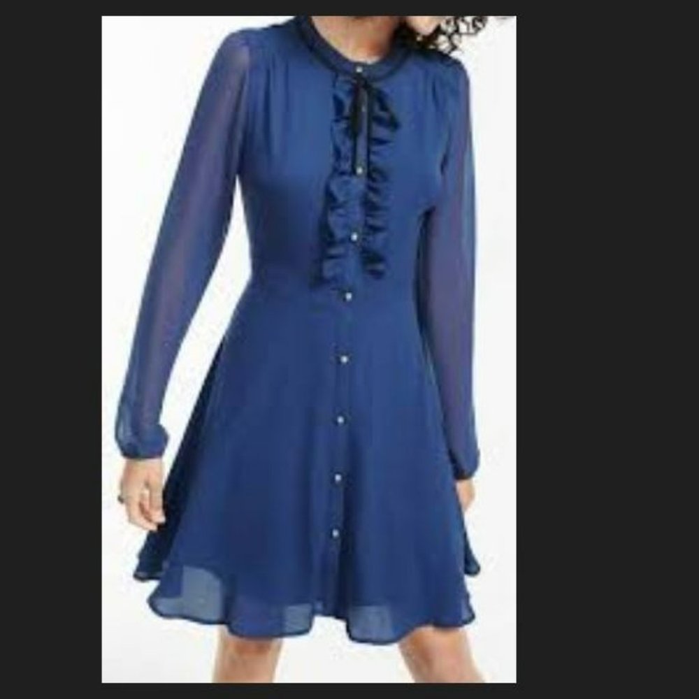 EXPRESS Tie Neck Ruffled Shirt Dress NWT